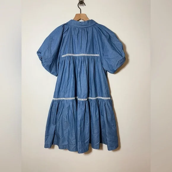 En Saison Blue Tara Puff-Sleeve Babydoll Mini Shirtdress Sz Small NEW - Picture 10 of 13